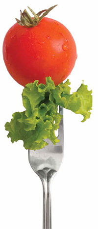 Tomato and Lettuce on a Fork