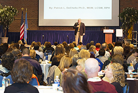 Dr. DeChello played to a packed house at the Ruth S. Harley University Center.