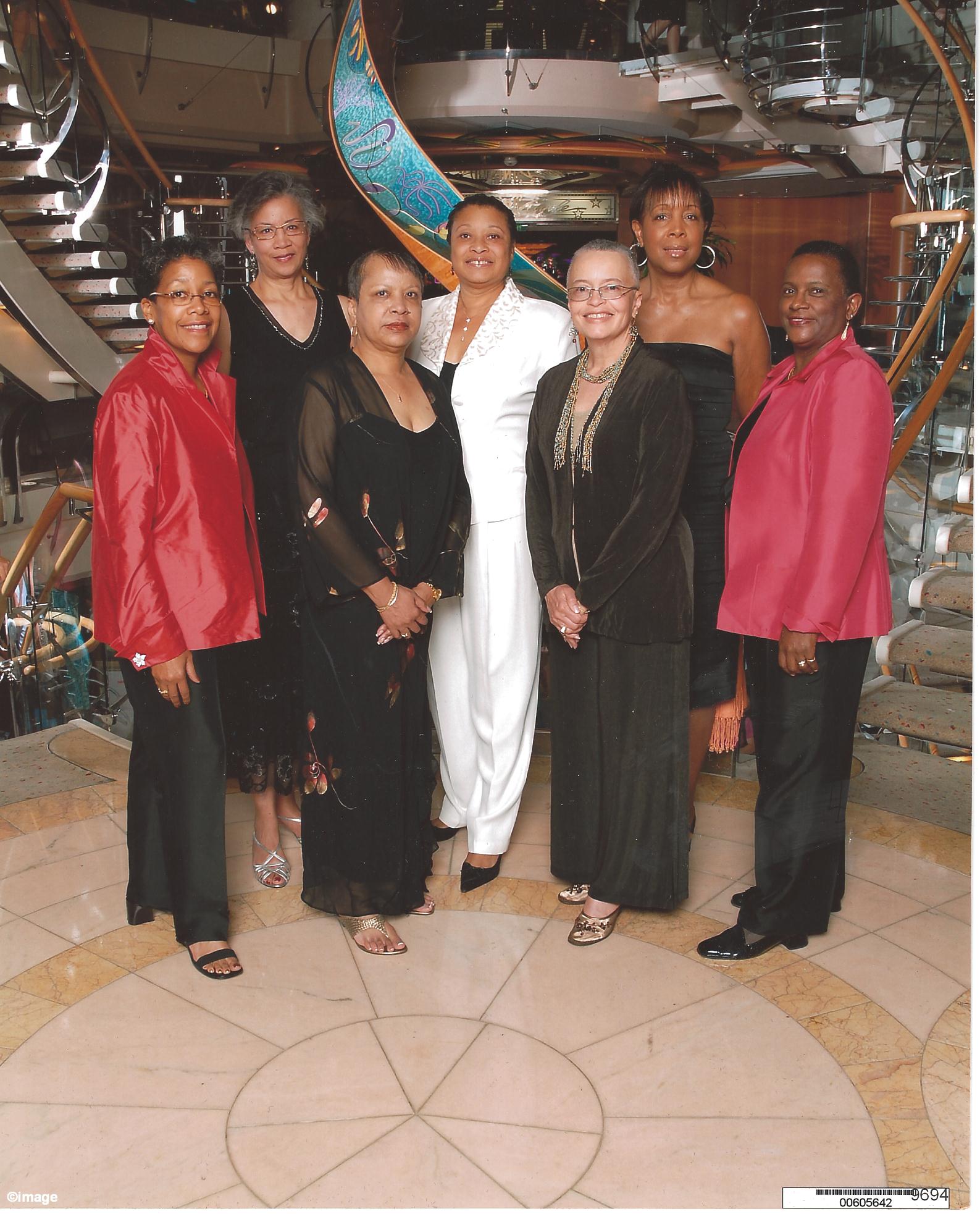 2008 Reunion in Bermuda. From left: Lavida (Robinson) Allen ‘72, Joyce (Barnett) Montague ’69, Lorene (Street) Wilkerson ’69, Diane (Hunter) Hazel ’69, Charlotte (Matthews) Harris ’69, Jacquelyn Lendsey ’71, and Renaye (Brown) Cuyler ’70