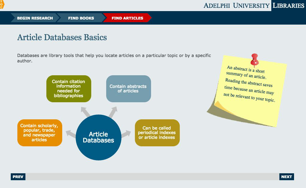 Screenshot from the Adelphi University Libraries interactive tutorial.